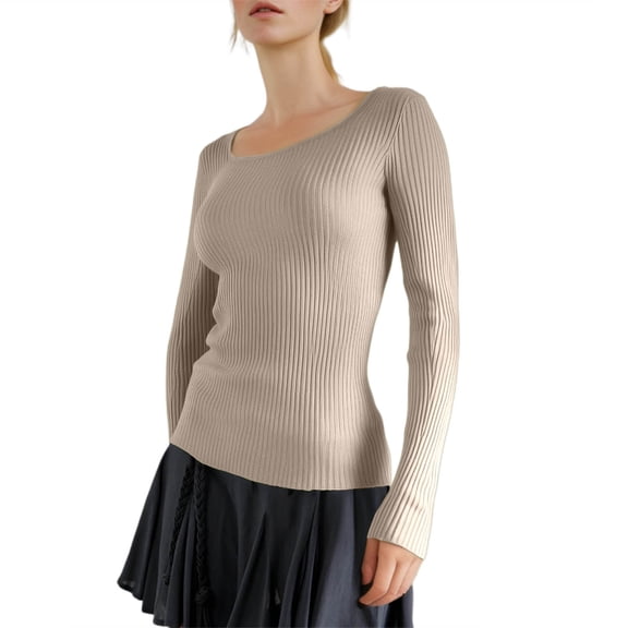 Women's Long Sleeve Tops Blouses for Women Women's Casual U Neck Solid Color Tight Long Sleeved T Shirt Top