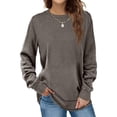 thumbnail image 1 of Women's Long Sleeve Tops Casual Crew Neck Tunic Blouse Loose Fit Solid Color TShirt with Curved Hem Gray L, 1 of 3