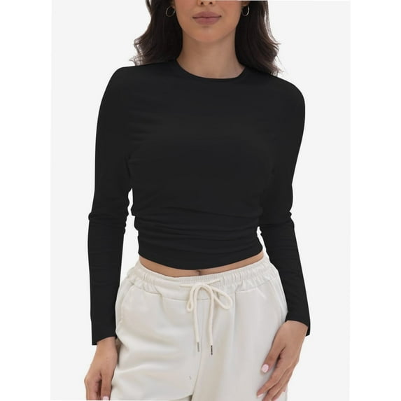 Women's Cropped T-Shirt - Long Sleeve Slim Fitted Top for Casual, Workout & Layering | Trendy Basic Crop Top