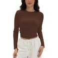 thumbnail image 1 of Women's Long Sleeve Tops Casual Going Out Crop Tops Basic Layering Workout Tight Slim Fitted Cropped T Shirts Trendy, 1 of 6