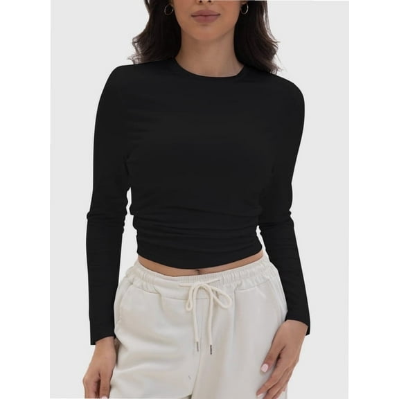 Women's Long Sleeve Tops Casual Going Out Crop Tops Basic Layering Workout Tight Slim Fitted Cropped T Shirts Trendy