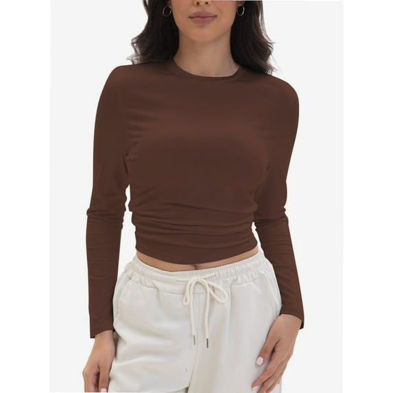 Women's Cropped T-Shirt - Long Sleeve Slim Fitted Top for Casual, Workout & Layering | Trendy Basic Crop Top