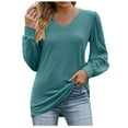 thumbnail image 1 of Women's Long Sleeve Tops Cotton Fall V Neck Loose Fit Lounge Shirt Women Fashion Casual Tunic Solid Color Tee (Blue 2XL), 1 of 4