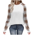 thumbnail image 1 of Women's Long Sleeve Tops Crew Neck Casual Trendy Fall Spring T-Shirts Color Block Raglan Shirts Loose Fit (S, Khaki), 1 of 7
