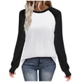 thumbnail image 1 of Women's Long Sleeve Tops Crew Neck Casual Trendy Fall Spring T-Shirts Color Block Raglan Shirts Loose Fit (XL, Black), 1 of 7