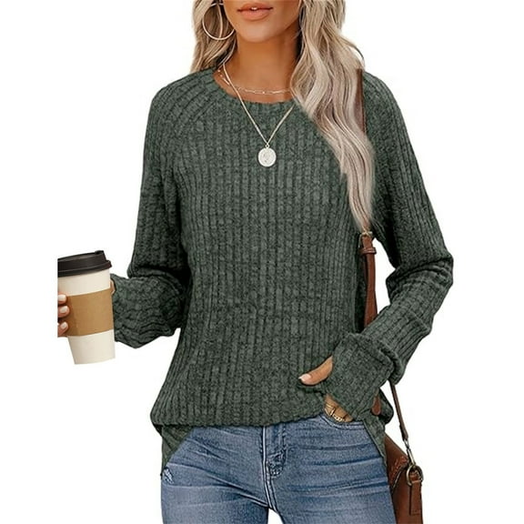 Women's Long Sleeve Tops Crewneck Basic Lightweight Fall Shirt With Thumb Holes