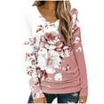 thumbnail image 1 of Women's Long Sleeve Tops Floral Printed V Neck Casual Fashion T-shirts for Spring Fall Winter Tshirts Loose Fit (2XL, Pink), 1 of 5
