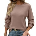 thumbnail image 1 of Women's Long Sleeve Tops Ribbed Crewneck Casual Basic Slim Knit T Shirt Lightweight Loose Sweaters Solid Color Tee, 1 of 3