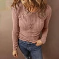 thumbnail image 1 of Women's Long Sleeve Tops, Round Neck Blouse with Button Detail, Soft Polyester Spandex Blend for Casual Daily Wear and Comfort, 1 of 5
