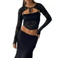 thumbnail image 1 of Women's Long Sleeve Tops Spaghetti Strap Lace Cami Tops and Long Sleeve Tie-up Shrug Set Going Out Tops, 1 of 7