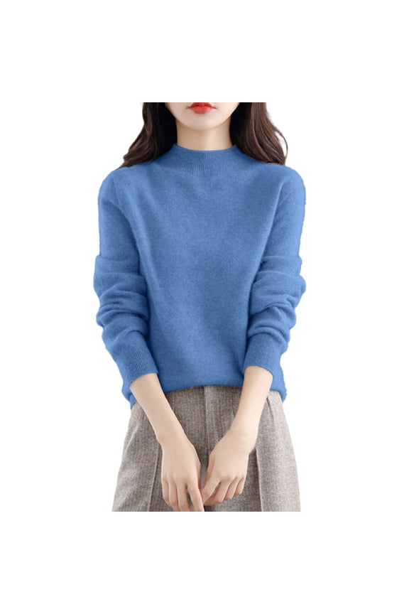 Women's Long Sleeve Tops Tshirts Crew Neck Warm Pullover Knit Winter Fall Clothes for Women Tees Blouses Blue 2XL