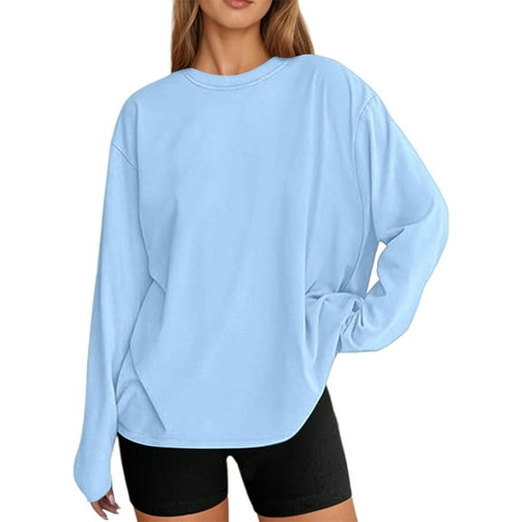 Women's Long Sleeve Tops Tshirts Fashion Oversized Casual Basic Crewneck Fall Clothes for Women Tees Blouses
