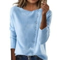 thumbnail image 1 of Women's Long Sleeve Tops Tshirts Plus Size Winter Button Down Knit Sweater Soft Casual Fall Clothes for Women Tees Blouses Blue S, 1 of 4
