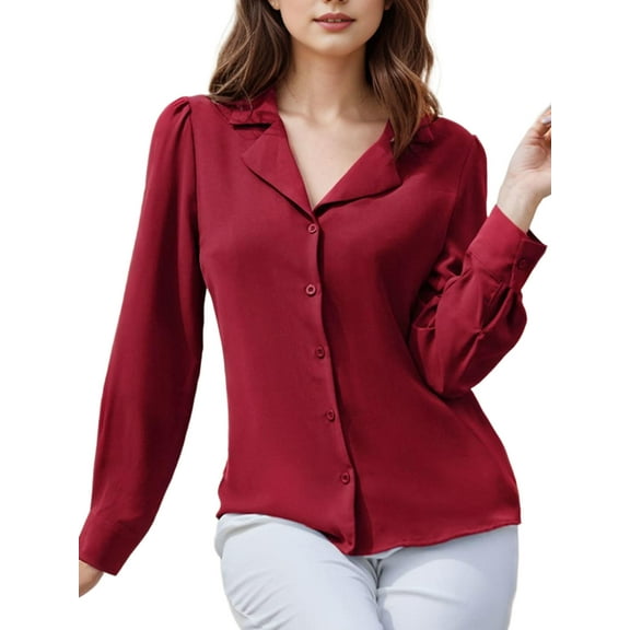 Women's Long Sleeve Tops V Neck Blouses Button Down Collared Work Business Blouses Casual Shirt