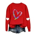 thumbnail image 1 of Women's Long Sleeve Tops Valentines Day Holiday Outfits Crewneck Sweatshirts Love Hearts Print Pullover Loose Fit (XL, Red 04), 1 of 5