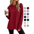 thumbnail image 1 of Women's Long Sleeve Tops Zeliretfy Womens Oversized Crewneck Sweatshirts Scalloped Casual Pullover Tops Long Sleeve Relaxed Loose Fit Lightweight Loungewear Athletic Daily Trendy Fall Outfits, 1 of 8
