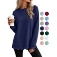 thumbnail image 1 of Women's Long Sleeve Tops Zeliretfy Womens Oversized Crewneck Sweatshirts Scalloped Casual Pullover Tops Long Sleeve Relaxed Loose Fit Lightweight Loungewear Athletic Daily Trendy Fall Outfits, 1 of 8