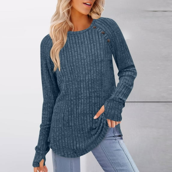 Women's Long Sleeve Tunic Top Crewneck Button Shirts Casual Comfy Pullover Blouse for Work to Weekend Fall 2025 Fashion Outfits