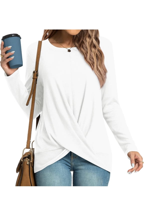 Women's Long Sleeve Tunic Tops Casual Crewneck T-Shirts Front Twist Top Tee Blouse For Leggings