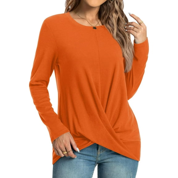 WUJINXIA Women's Long Sleeve Tunic Tops Casual Round Neck T-Shirts Front Twist Top