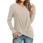 WUJINXIA Women's Long Sleeve Tunic Tops Casual Round Neck T-Shirts Front Twist Top