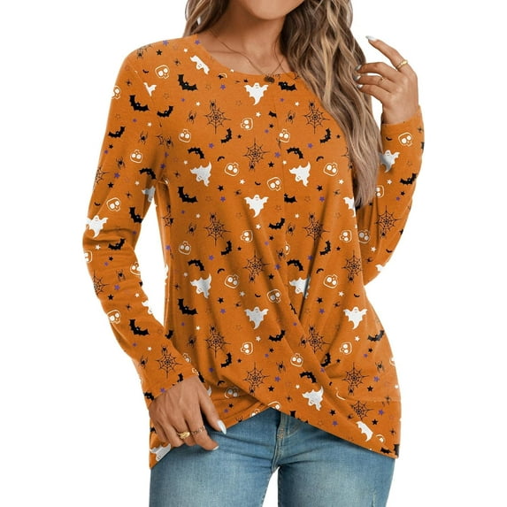 WUJINXIA Women's Long Sleeve Tunic Tops Casual Round Neck T-Shirts Front Twist Top