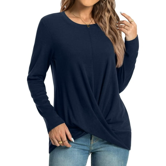 WUJINXIA Women's Long Sleeve Tunic Tops Casual Round Neck T-Shirts Front Twist Top
