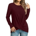 thumbnail image 1 of WUJINXIA Women's Long Sleeve Tunic Tops Casual Round Neck T-Shirts Front Twist Top, 1 of 7