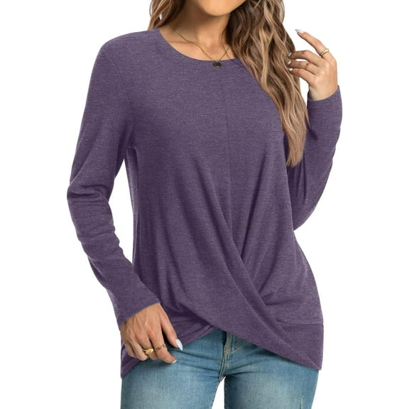 WUJINXIA Women's Long Sleeve Tunic Tops Casual Round Neck T-Shirts Front Twist Top