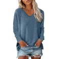 thumbnail image 1 of Women's Long Sleeve Tunic Tops V Neck Fall Fashion Solid Basic Tee Shirts 2025 Casual Lightweight Business Work Blouses, 1 of 4