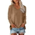 thumbnail image 1 of Women's Long Sleeve Tunic Tops V Neck Fall Fashion Solid Basic Tee Shirts 2025 Casual Lightweight Business Work Blouses, 1 of 4