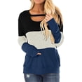 thumbnail image 1 of Women's Long Sleeve Tunics Color Block Cutout Sweatshirt Loose Fit Tops, 1 of 5