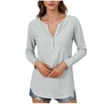 thumbnail image 1 of Women's Long Sleeve Tunics Tops, Button Round Neck T Shirts Loose Casual Pullover Blouse Tee Gray M, 1 of 6