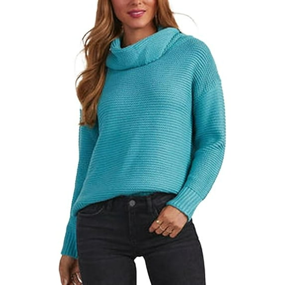 Women's Long Sleeve Turtleneck Cozy Knit Sweater Casual Loose Side Slit Pullover Jumper Tops