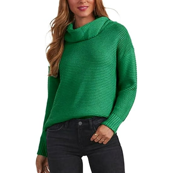 Women's Long Sleeve Turtleneck Cozy Knit Sweater Casual Loose Side Slit Pullover Jumper Tops