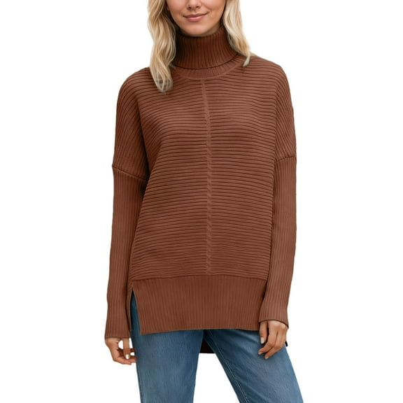 Women's Long Sleeve Turtleneck Pullover Sweater Ribbed Knit Coffee Sweater Women Soft Womens Fuzzy Sweater