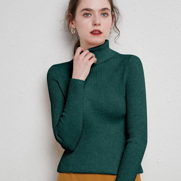 Women's Long Sleeve Turtleneck Pullover Sweaters Ribbed Knit Womens Green Sweater Warm Womens Holiday Sweaters