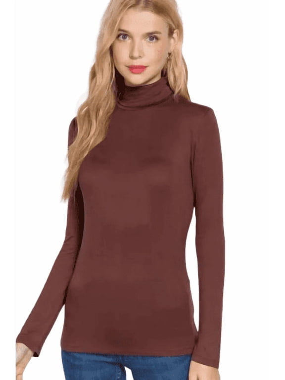 Women's Long-Sleeve Turtleneck Rayon-Spandex Jersey Top