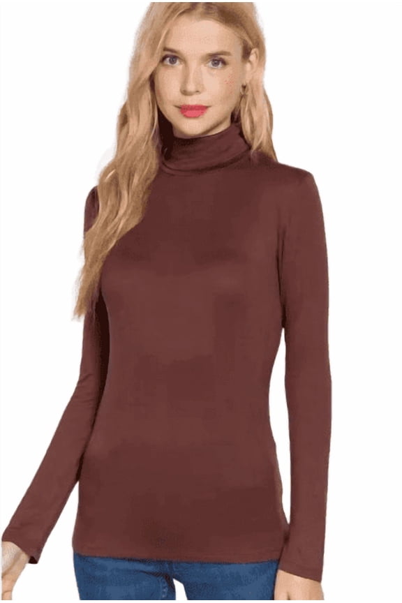 Women's Long-Sleeve Turtleneck Rayon-Spandex Jersey Top