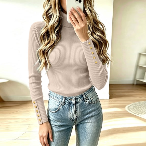 Women's Long Sleeve Turtleneck Ribbed Knit Sweater, Slim Fit Lightweight Basic Pullover Tops for Fall Winter Layering XL