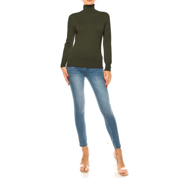 Moa Collection Long Sleeve Turtleneck Pullover Knit Solid Print Sweaters (Women's)