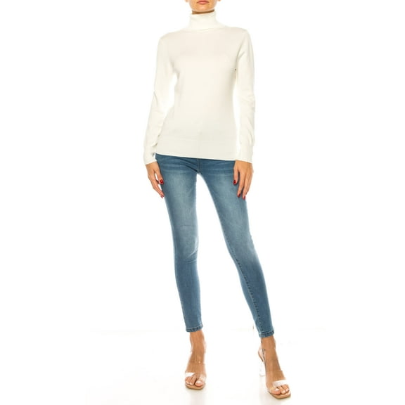 Women's Long Sleeve Turtleneck Semi Fitted Knitted Pullover Sweater Tops