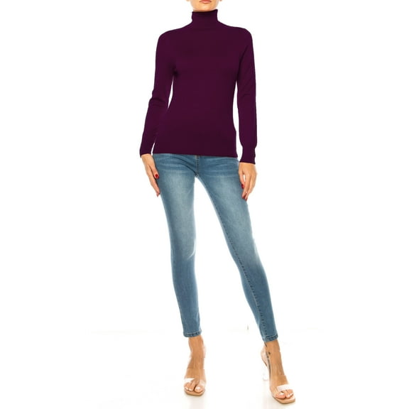 Women's Long Sleeve Turtleneck Semi Fitted Knitted Pullover Sweater Tops