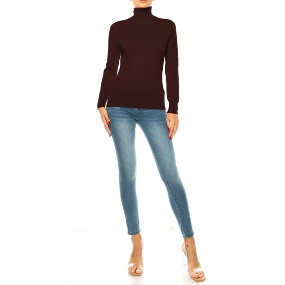 Women's Long Sleeve Turtleneck Semi Fitted Knitted Pullover Sweater Tops