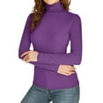 thumbnail image 1 of Women's Long Sleeve Turtleneck Shirts Slim Fitted Lightweight Base Layer Casual Tops 2025 Purple XXL, 1 of 2