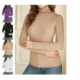 thumbnail image 1 of Women's Long Sleeve Turtleneck Shirts Slim Fitted Lightweight Base Layer Casual Tops Camel S, 1 of 3