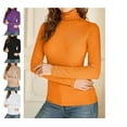 thumbnail image 1 of Women's Long Sleeve Turtleneck Shirts Slim Fitted Lightweight Base Layer Casual Tops Orange L, 1 of 3