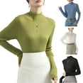 thumbnail image 1 of Women's Long Sleeve Turtleneck T Shirt Ribbed Knit Sweater Slim Fit Basic Casual Tee Tops, 1 of 9