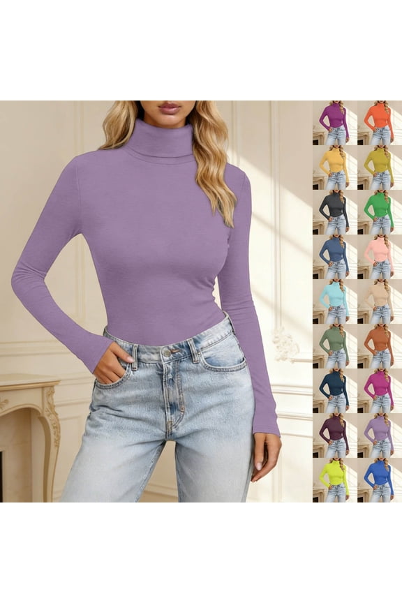 Women's Long Sleeve Turtleneck Tops Slim Fit Stretch Casual Solid Basic Tee Shirt Army Green L