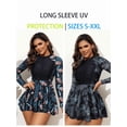 thumbnail image 1 of Women's Long Sleeve UV Protection Swim Tank Top, Zip Front Skirted Rash Guard Bathing Suit Top with Tropical Leaf Print, 1 of 5